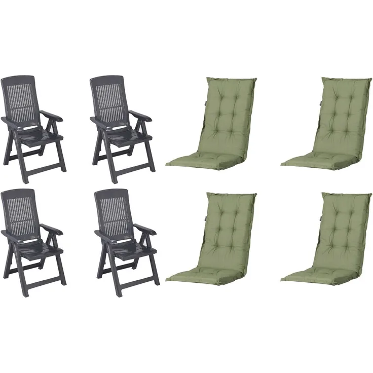 SET Tampa 4 x Klappsessel anthrazit, 4 x Auflage grün