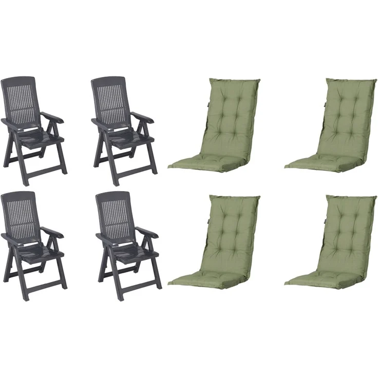 SET Tampa 4 x Klappsessel anthrazit, 4 x Auflage grün – Bild 1