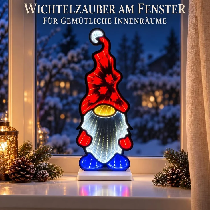 LED Infinity Spiegel Wichtel 45 cm mit Timer, Weihnachtsdeko für drinnen – Bild 4