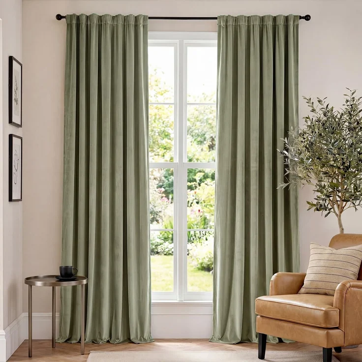 Lazzzy Samt-Vorhänge, grün, wärmeisoliert, 244 cm lang, robuste Vorhänge, Raumverdunkelung, Verdunkelungsvorhänge, Schlafzimmer, Fensterbehandlung, Set mit 2 Paneelen, Stangentasche, Salbeigrün