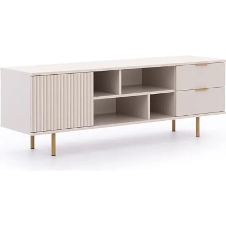 Lomadox Wohnzimmer-Set NADOR-132, (Mega-Spar-Set, 3-St, Couchtisch Lowboard Sideboard), Kaschmir mit goldfarbenen Metallgriffen und -füßen, Front Rillenoptik – Bild 2