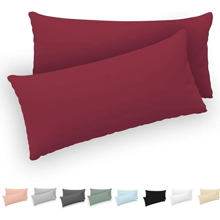 Twinzen® Kissenbezug 50x80 (2er-Set) - 100% Jersey Baumwolle 150 GSM Kissenbezüge - Burgunderrot - Für Kissenbezüge 50x80 cm - Kissenhülle - Kissenbezug mit Reißverschluss - Oeko-Tex Zertifiziert – Bild 2