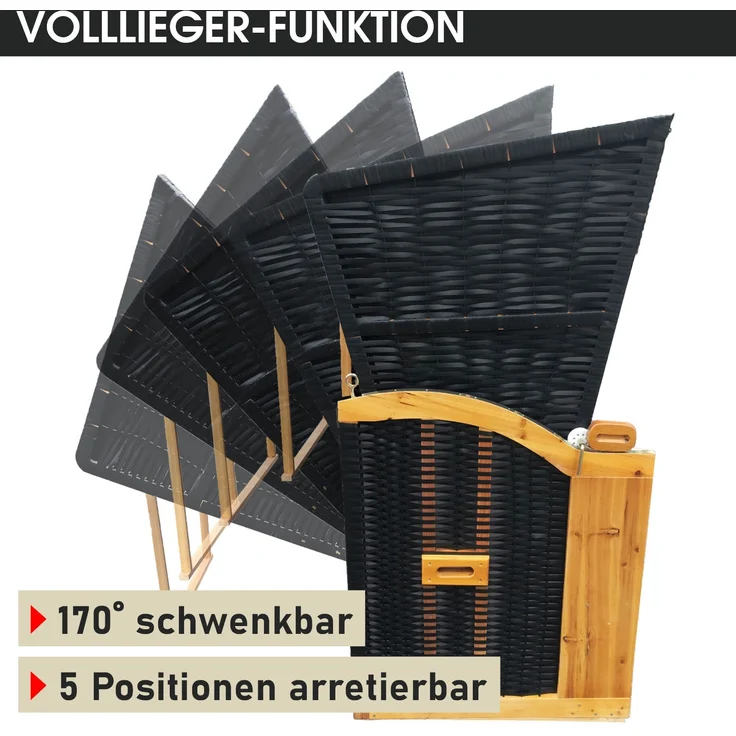 BRAST Strandkorb Usedom 3-Sitzer XXL für 2-3 Personen 165cm breit inkl. wetterfeste Abdeckhaube verstellbare Rückenlehne Fußkissen Rot/Grün/Beige - kariert – Bild 8