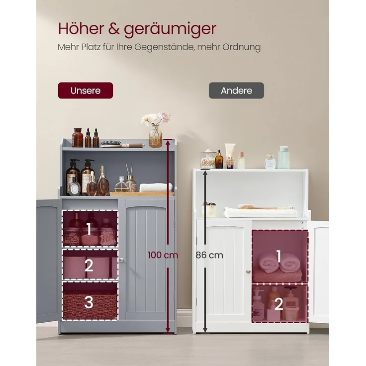VASAGLE Badezimmerschrank, Badschrank mit 2 Türen, 2 verstellbare Eingeböden, 30 x 60 x 100 cm, Schrank für Esszimmer, Küche, Wohnzimmer, Taubengrau BBC770G02 – Bild 4