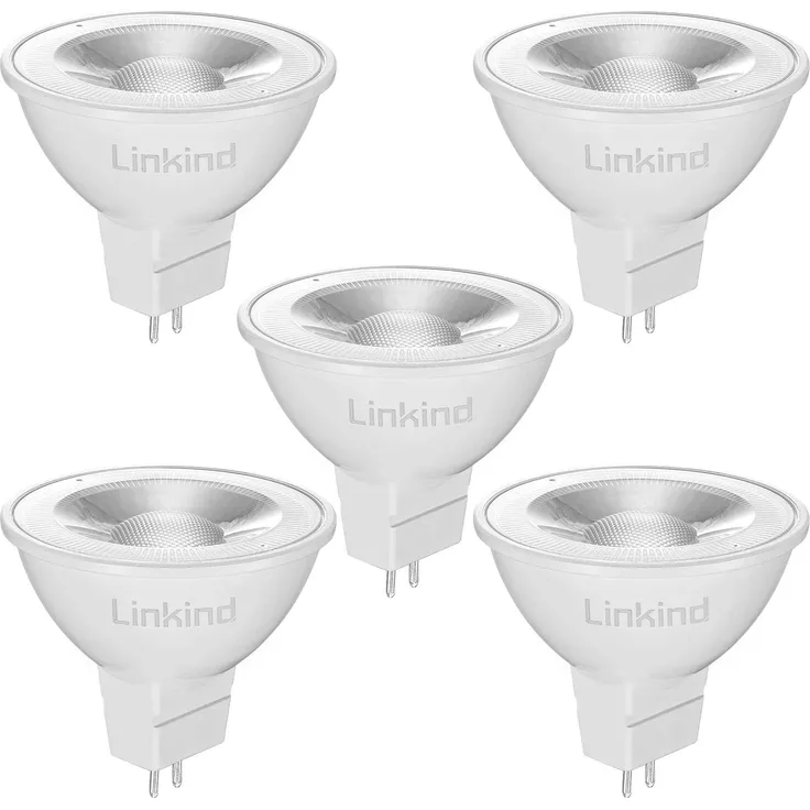 Linkind GU5.3 MR16 LED 5W Lampe 12V, 50 Watt ersetzt, 2700K Warmweiß 36° Abstrahlwinkel LED Spot MR16, 520Lm AC/DC 12Volt LED Leuchtmittel, Nicht dimmbar, 5 Stück