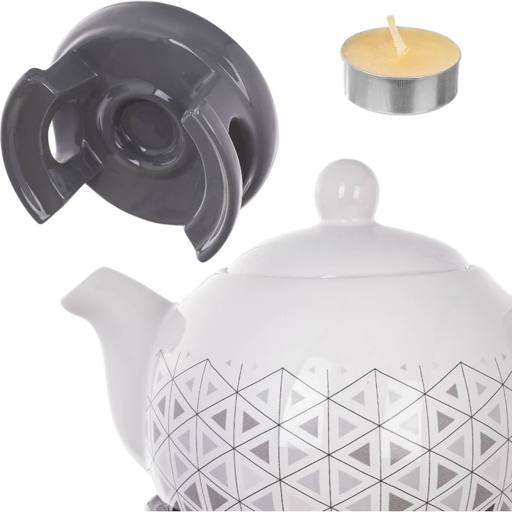 KADAX Teekanne 1L mit Stövchen Set, Kaffeekanne aus Porzellan mit Deckel, Griff und Teestövchen, Kanne mit Teelicht Wärmer für Tee, Teeservice (Grau/Weiß) – Bild 8