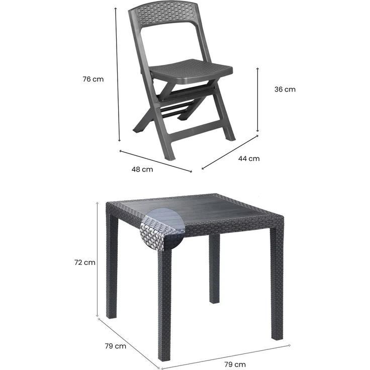 Dmora Outdoor Lounge Set Sanzeno, Outdoor oder Indoor Lounge Set, Quadratischer Tisch mit 2 Klappstühlen, Made in Italy, Anthrazit – Bild 3