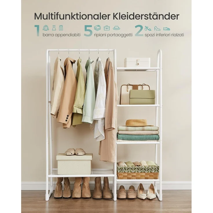 SONGMICS Kleiderständer, Wäscheständer mit 5 Ablagen, Metallrahmen, 40 x 101,7 x 153,3 cm, für Schlafzimmer, Wohnzimmer, Eingangsbereich, wolkenweiß HSR138W01 – Bild 3