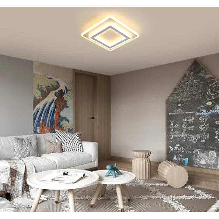 Goeco LED Deckenleuchte Innen, 44W Quadratisch Deckenlampe Moderne, 3000K Warmweiß Licht LED Deckenbeleuchtung Acryl für Flur, Küche, Schlafzimmer, Wohnzimmer, Weiß – Bild 6
