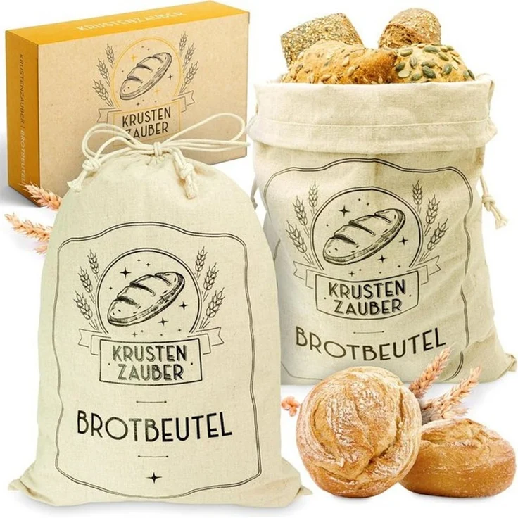 Krustenzauber Brottasche Leinen Brotbeutel im 2er oder 3er Set zur Brotaufbewahrung, (2-tlg) – Bild 4