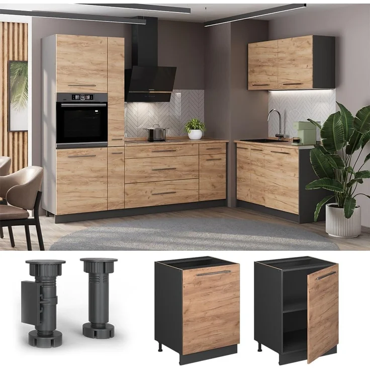 Küchenunterschrank Fame-Line Goldkraft Eiche/Anthrazit 60 cm 1 Tür ohne Arbeitsplatte Vicco – Bild 5