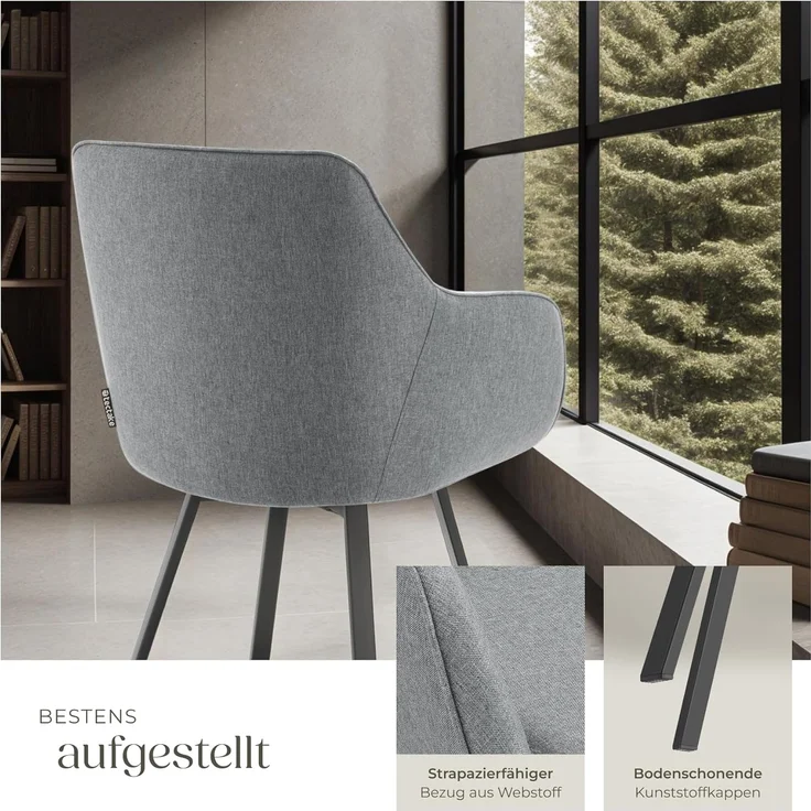 tectake Esszimmerstuhl Drehbarer Armlehnstuhl (4er Set, 4 St), gepolstert – Bild 5