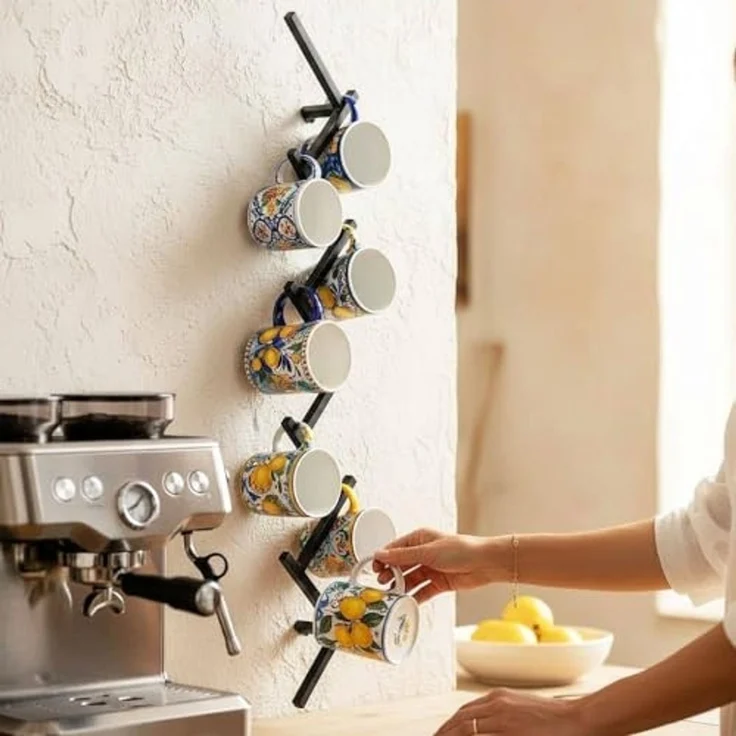 DanDiBo Tassenhalter Wand Metall Hakenleiste mit 10 Haken 96280 Schwarz 80 cm Tassenhaken Küche Becherhalter Tassenständer Tassenregal Wandmontage – Bild 4