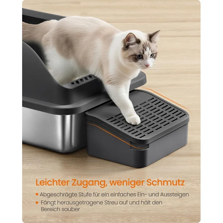 FEANDREA Katzenklo, Katzentoilette, mit hohen Seitenwänden, geräumig, Schaufel, Bürste, schwarz – Bild 5