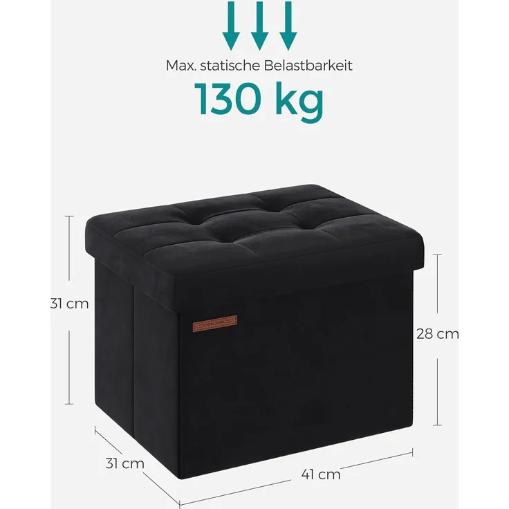 Songmics Sitztruhe mit Stauraum, Samt tintenschwarz, 31 x 31 x 41 cm – Bild 3