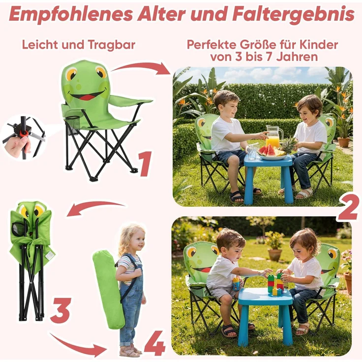 Sunula Campingstuhl Kinder Klappstuhl Gartenstuhl Camping Kinder-Anglersessel Frosch – Bild 7