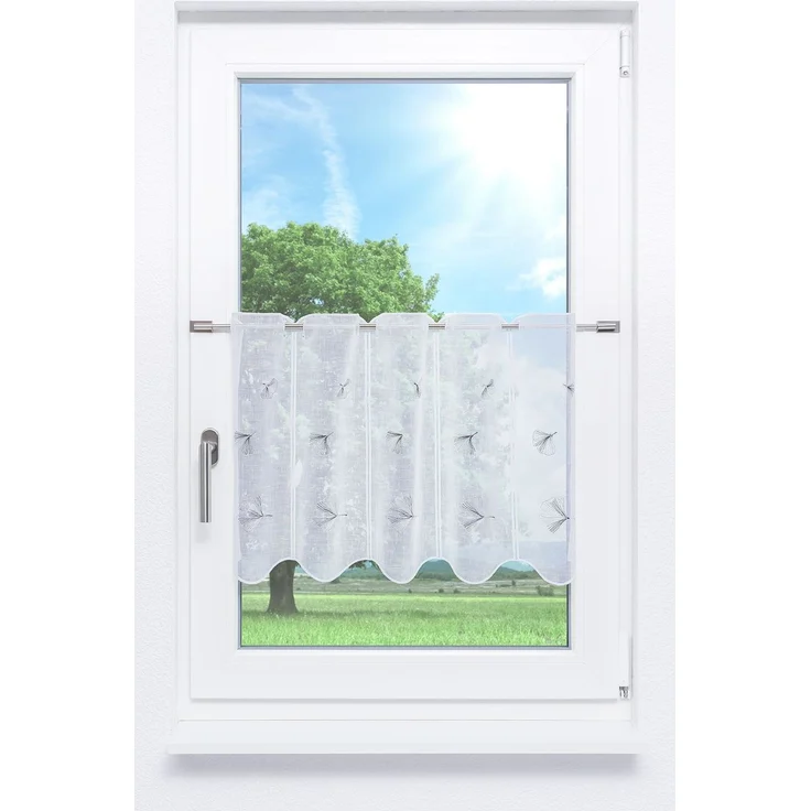 Scheibengardine Lysel - Ginkgoblatt (Bx H) 176cm * 45cm Grau/Grau – Bild 1