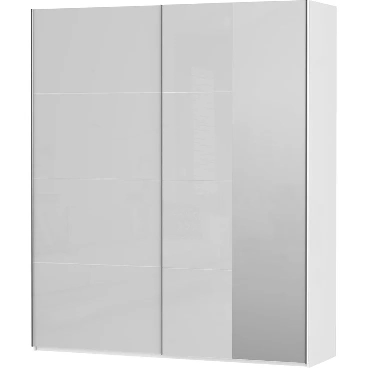 Forte FITTIO Kleiderschrank 200, moderner Schwebetürenschrank, 2-türig, Kleiderstange, Einlegeböden, Spiegel, Schlafzimmer, Holzwerkstoff, Weiß Hochglanz, 200,1 cm breit x 235 cm hoch x 61,2 cm tief – Bild 8