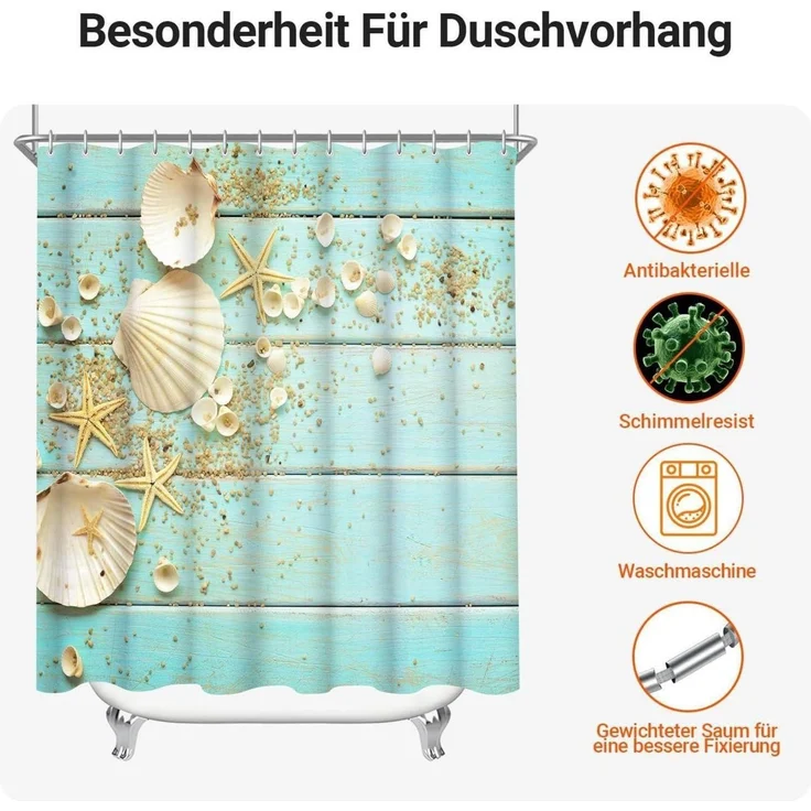 Duschvorhang 200x200cm Wasserdicht, Antischimmel Textil, Beschwert, Ösen & Ringe – Bild 7