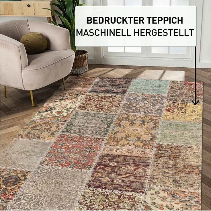 Bamyum Teppich Nadine Teppich mit Chenille-Druck, Waschbarer, Antibakteriell Teppich, Höhe: 80 mm, Einzelstück – Bild 2