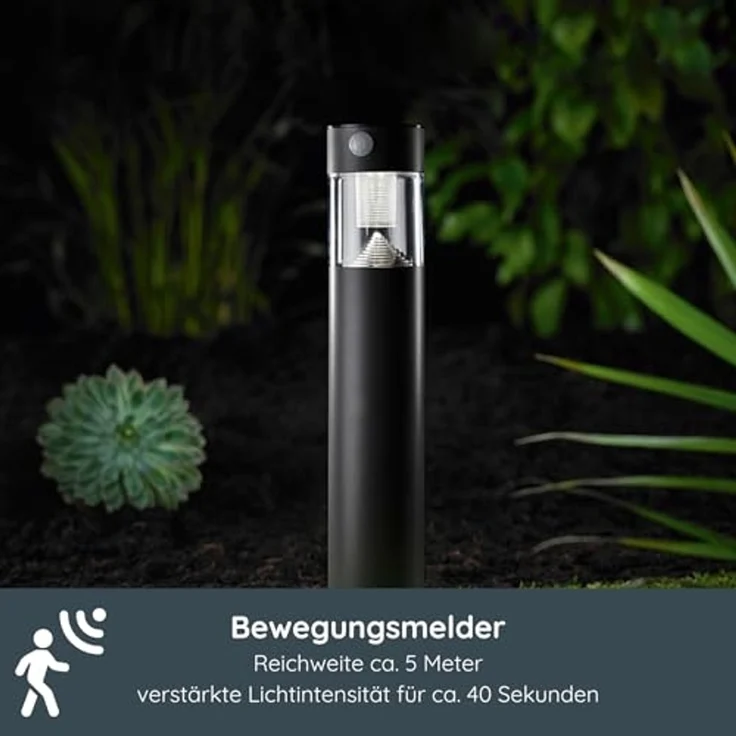MeLiTec Solar Gartenleuchte rund/ eckig mit Bewegungsmelder, Edelstahl silber / anthrazit : Rund : Anthrazit – Bild 3