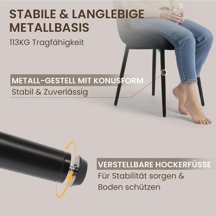 COLAMY Samt Esszimmerstühle 4er Set – Gepolsterte Stühle für Esszimmer & Küche mit Metallbeinen, Dickem Sitzpolster & Rutschfesten Füßen, grün – Bild 6