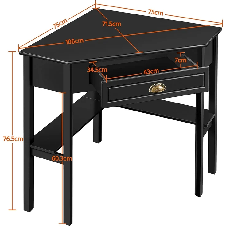 Yaheetech Schreibtisch Ecktisch Platzsparender Computertisch mit Schublade und Regalen Eckschreibtisch für Kleiner Raum, 106 × 71,5 × 77 cm Schwarz – Bild 3