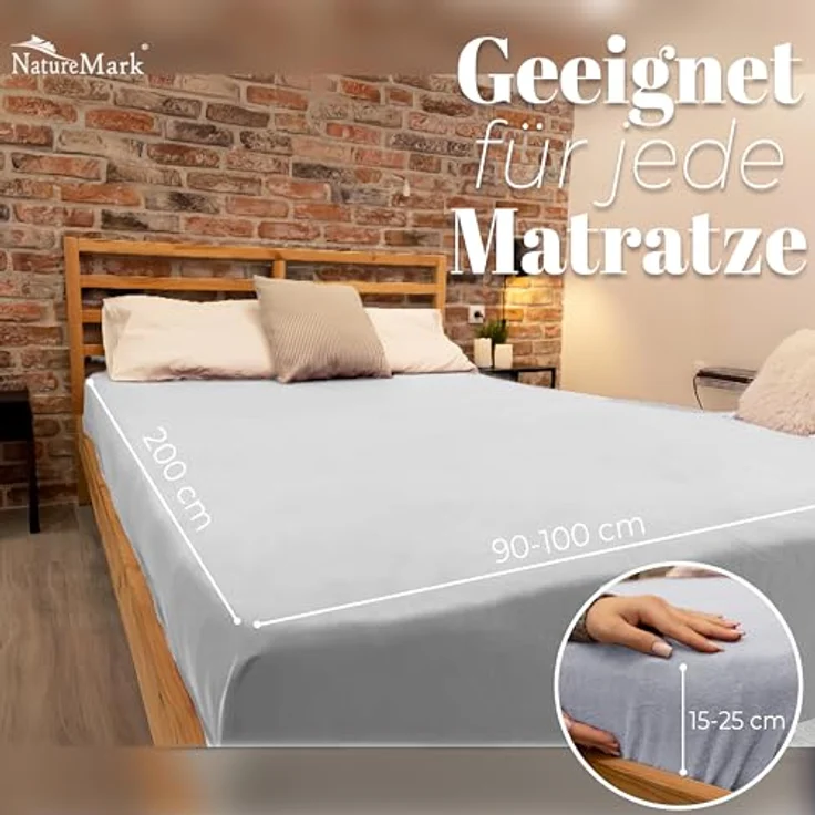 NatureMark Spannbettlaken Winter Thermo Fleece Spannbetttuch, 80% Baumwolle und 20% Polyester, Gummizug: rundum, (1 Stück), 90x190 bis 100x200 cm - Weiß – Bild 5