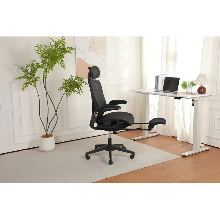 Klappbarer ergonomischer Bürostuhl, kleiner Platz-Klappstuhl mit Taillenstütze, Ganznetzschiebekissen, klappbare Armlehnen, 3D-Kopfstützen und Bürostuhl mit Arbeitspedalen,schwarz--Schwarz--129x48.5x62cm--YOUDENOVA – Bild 10