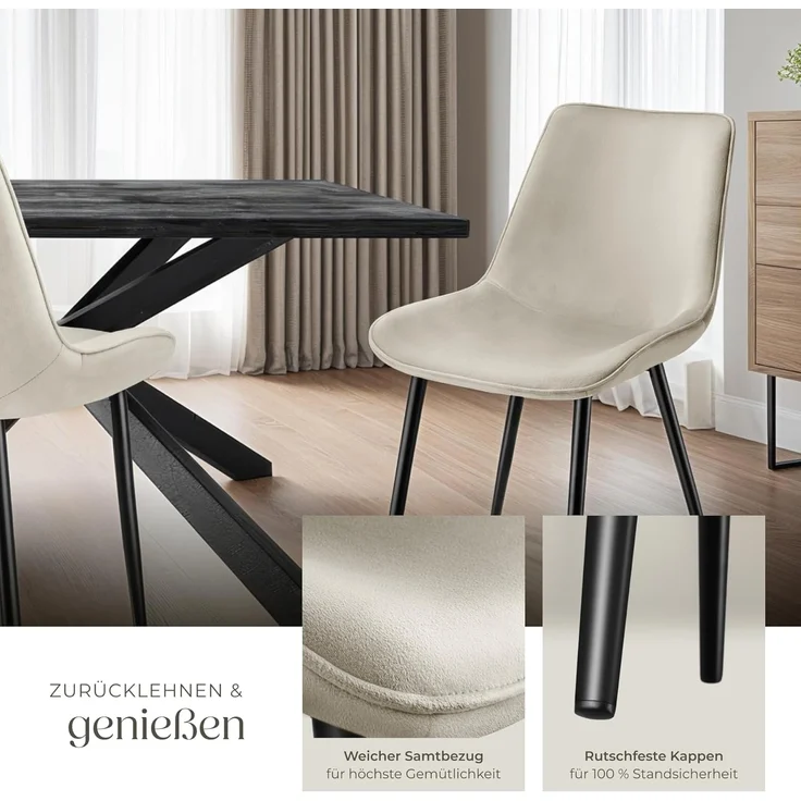 tectake Esszimmerstuhl Set Stuhl (2er Set, 2 St), gepolstert, in Samtoptik – Bild 7