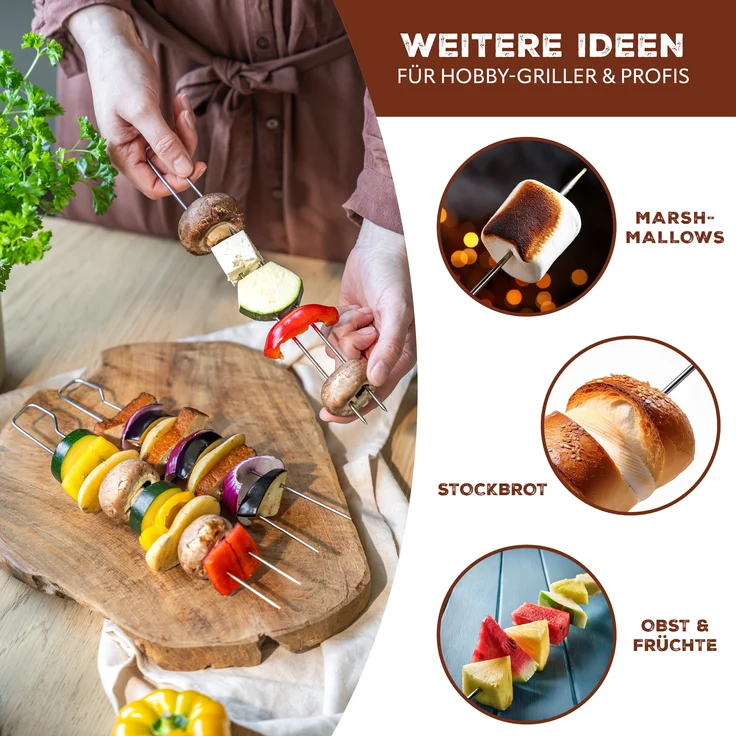 Doppel-Grillspieße 8er Set aus Edelstahl ca. 29 cm - Schaschlik-Spieße im Vorteilspack – Bild 6
