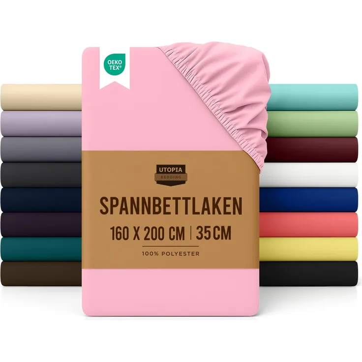 Utopia Bedding - Spannbettlaken 160x200 cm - Rosa - Oeko-Tex Zertifiziertes Gebürstete Polyester-Mikrofaser Spannbetttuch - 35 cm Tiefe Tasche