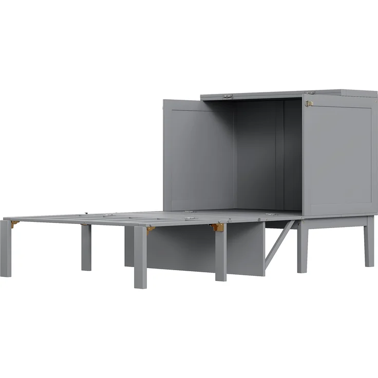 Schrankbett 90x200 cm, Wandbett mit Lattenrost, Wandklappbett, vertikales Schrankbett mit Lattenrost, Jugendbett, grau – Bild 10