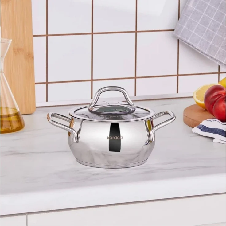 Karaca Kochtopf Karaca Emirgan Stahlpfanne Bratpfanne Edehlstahl Pfanne 14cm Silber – Bild 1