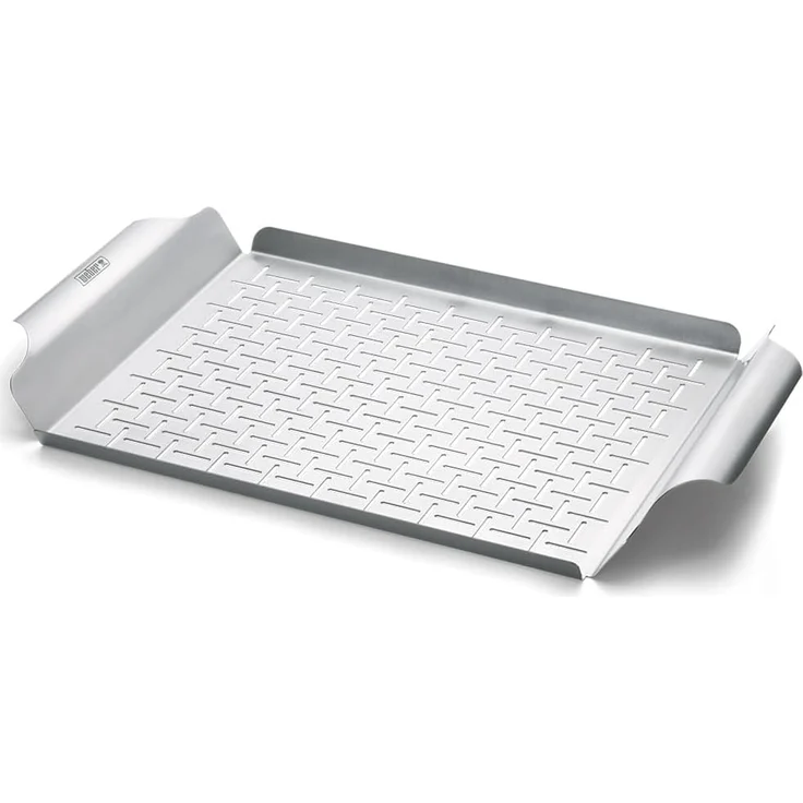 Weber Deluxe Grillpfanne (44x39 cm) - Hitzebeständige & spülmaschinenfeste BBQ Grillpfanne aus Edelstahl, ideal zum Sautieren von Gemüse und Anbraten von Meeresfrüchten - Silber (6435)