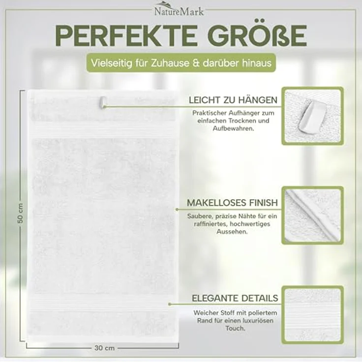NatureMark 12er Pack Gästetücher Premium Qualität 30x50 cm GÄSTEHANDTUCH Frottiertuch-Set 100% Baumwolle Farbe: Weiß – Bild 8