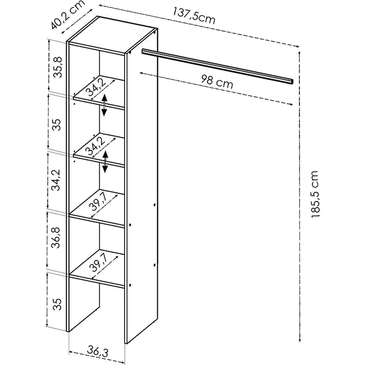 Vente-unique - Kleiderschranksystem mit Wandgarderobe - 137 cm - Weiß - GAETAN – Bild 4
