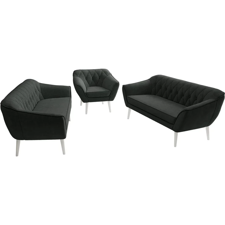 Wohnzimmerset, Möbelset PIRS 3-3-1, Armlehnen, Wellenfederung, weiße Füße, Dreisitzer Sofas mit Sessel, Polstermöbel Set - Dunkelgrau Stukture – Bild 8