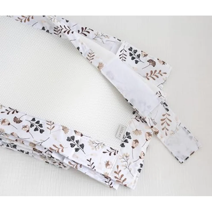 LOOLAY Bettumrandung für 120x60 cm Babybett – 2 Teiliges 110x30 cm Atmungsaktives Bettumrandung aus Netzstoff – Babybett Umrandungen – Klettverschluss stark Befestigung (Braun Blumen) – Bild 3