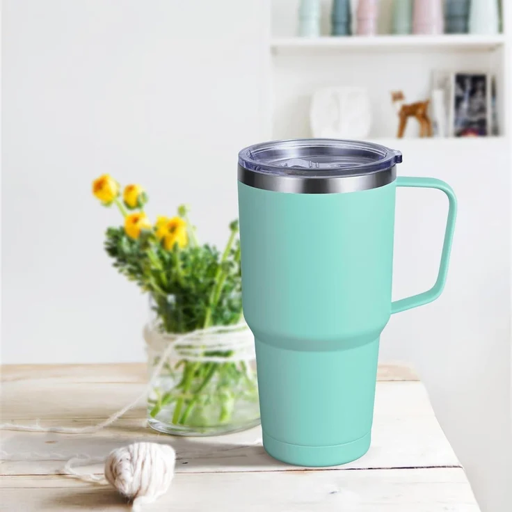 Livole 30oz Doppelwandig Thermobecher Strohhalm Henkel Edelstahl Isoliert – Bild 2