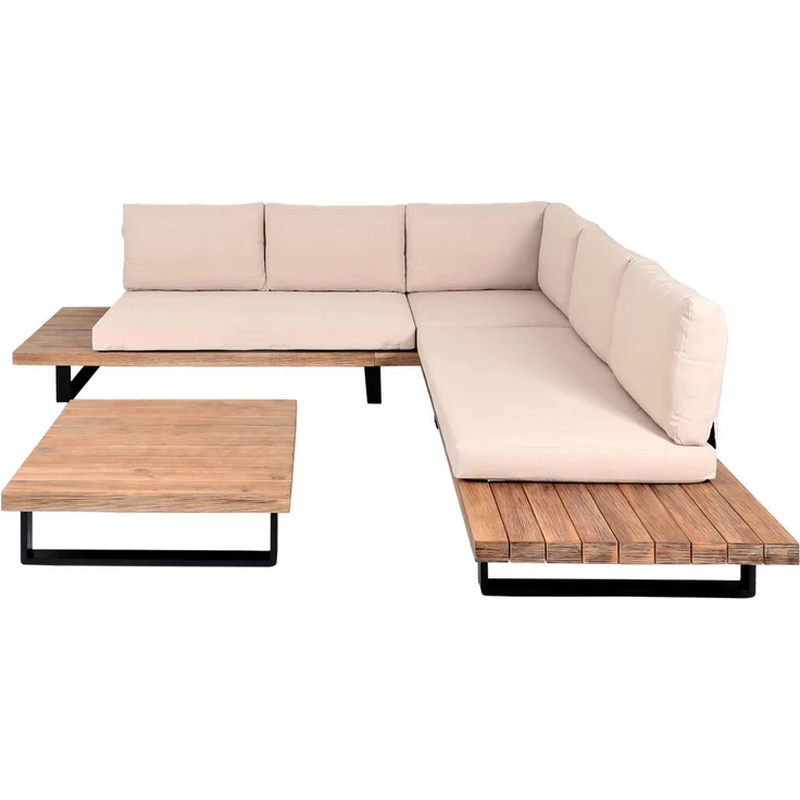Garten-Garnitur mit Sessel HWC-H54, Lounge-Set Sofa, Spun Poly Akazie Holz FSC® Aluminium ~ hellbraun, Polster beige – Bild 7