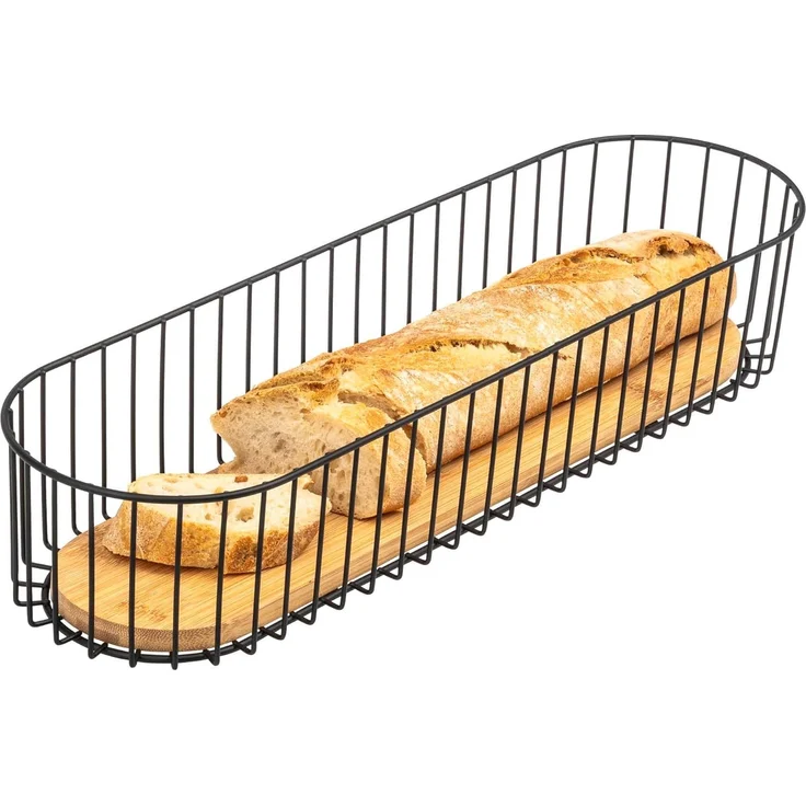eluno Obstschale Drahtschale mit Bambusboden, langer Korb für Baguette, (kein Set) – Bild 1