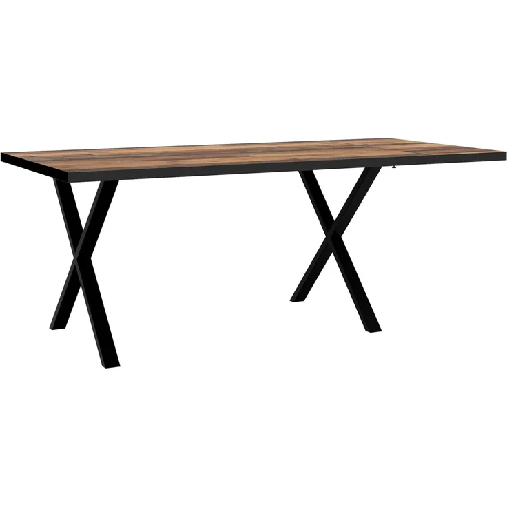 Forte GRIGOR Tisch 160, Großer Esstisch mit Metallbeinen und Verlängerungsplatte, Holzwerkstoff, Old-Wood Vintage Holzdekor/Schwarz matt, 160 cm breit x 75,8 cm hoch x 90 cm tief – Bild 1
