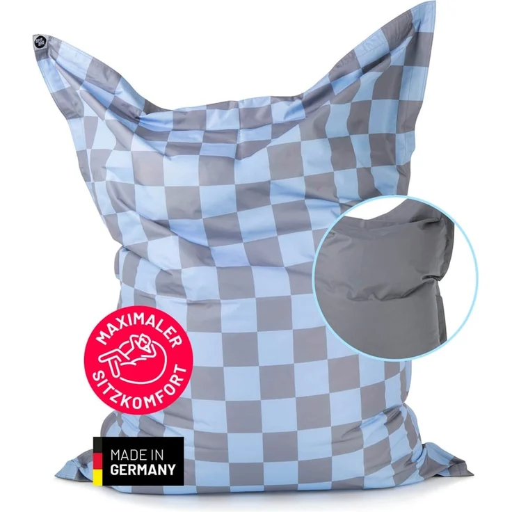 Lumaland 'Karo' Sitzsack XXL für Outdoor & Indoor, Polyester, Blau/Grau, 380 l – Bild 1
