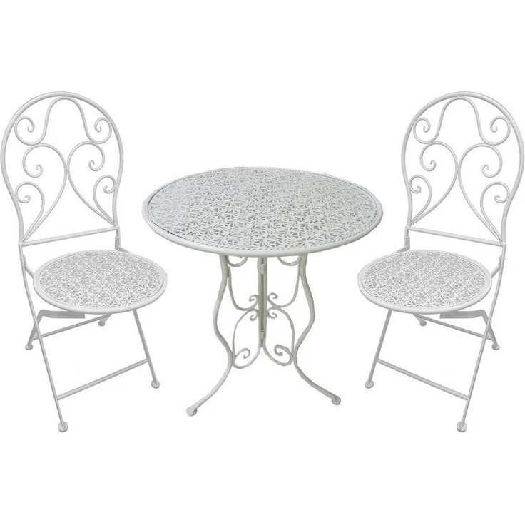 HTI-Line Balkonset Tischgruppe Lani Weiß, (Set, 3-tlg, 1x Tisch, 2x Stühle), Sitzgruppe Metall Garten nostalgisch – Bild 1