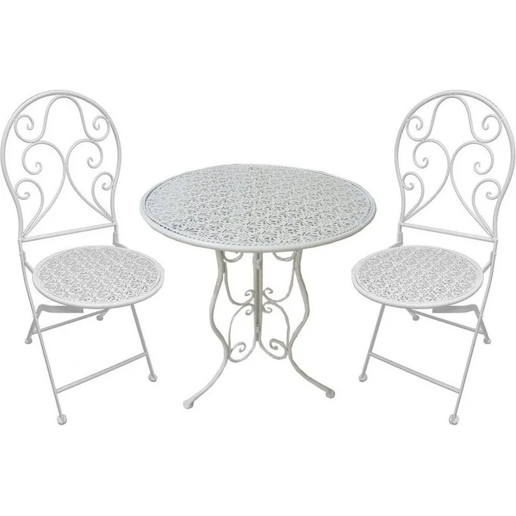 HTI-Line Balkonset Tischgruppe Lani Weiß, (Set, 3-tlg, 1x Tisch, 2x Stühle), Sitzgruppe Metall Garten nostalgisch