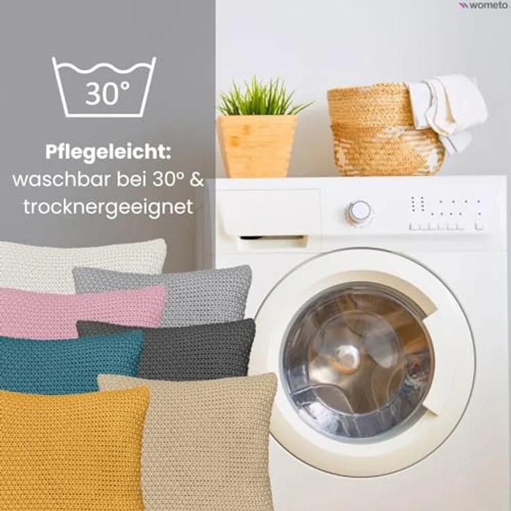 wometo Kissenhülle Strick, Grau, 45x45 cm, Oeko-Tex® zertifiziert, 2-teilig mit verdecktem Reißverschluss – Bild 4
