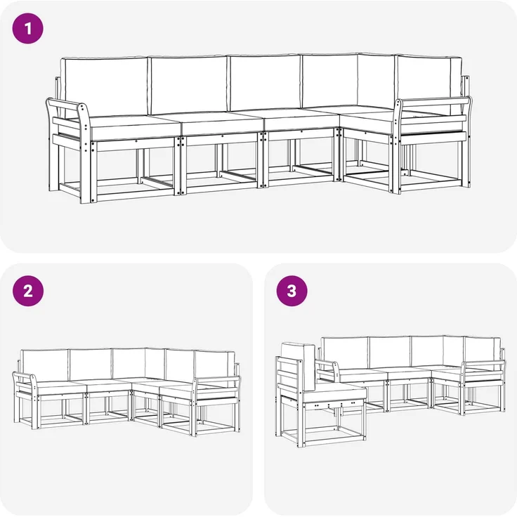 vidaXL Outdoor-Sofagarnitur 5 stk. 5-Sitzer Weiß und Creme 3387629 – Bild 7