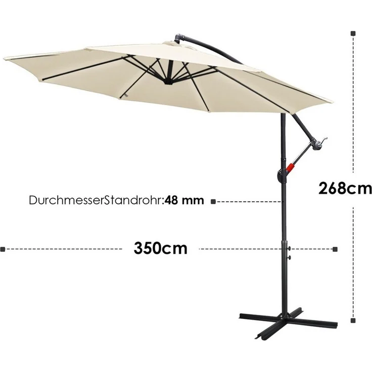 Clanmacy Sonnenschirm Sonnenschirm 350 cm Kurbel Ampelschirm mit Windsicherung Beige – Bild 1