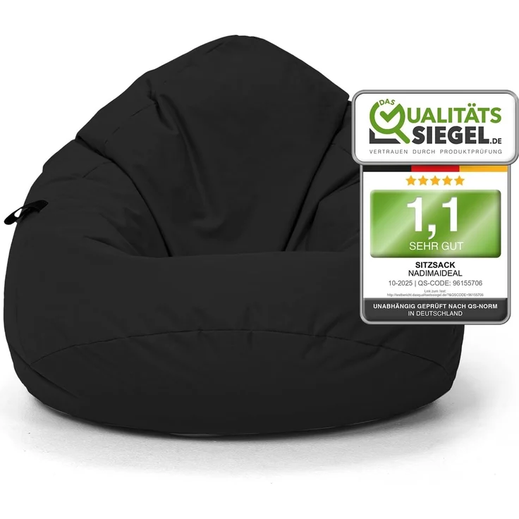Nadimaideal Sitzsack Tropfenform Kastanie | Bodenkissen für Kinder & Erwachsene | Indoor & Outdoor | Gaming Sitzsack - Sitzkissen - Beanbag | Füllung EPS Perlen (Schwarz, XXL-Durchmesser 88 cm) – Bild 1